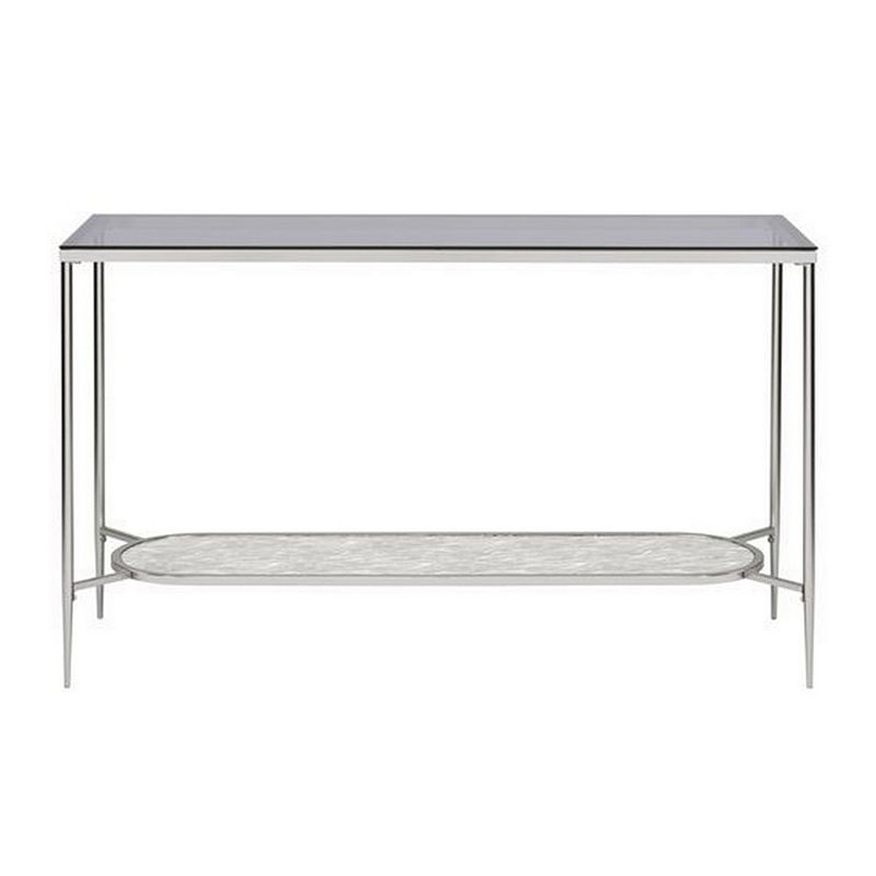 Sofa Table with Textured Obround Shelf， Silver