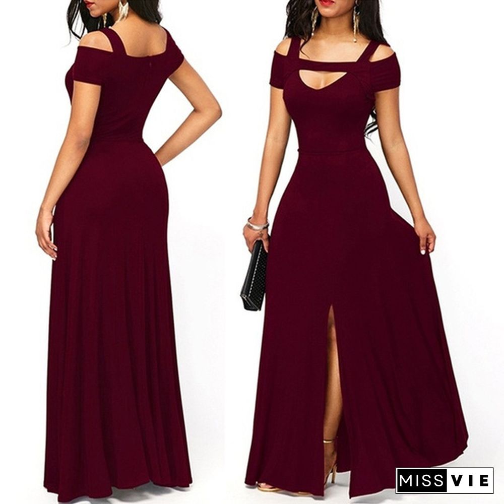 Womens Cold Shoulder V Neck Bodycon Prom Evening Club Maxi Long Dresses Party Dress