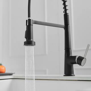 matrix decor Single Handle Touchless Deck Mount Gooseneck Pull Down Sprayer Kitchen Faucet with Handles in Black MD-ALIS1270BPR