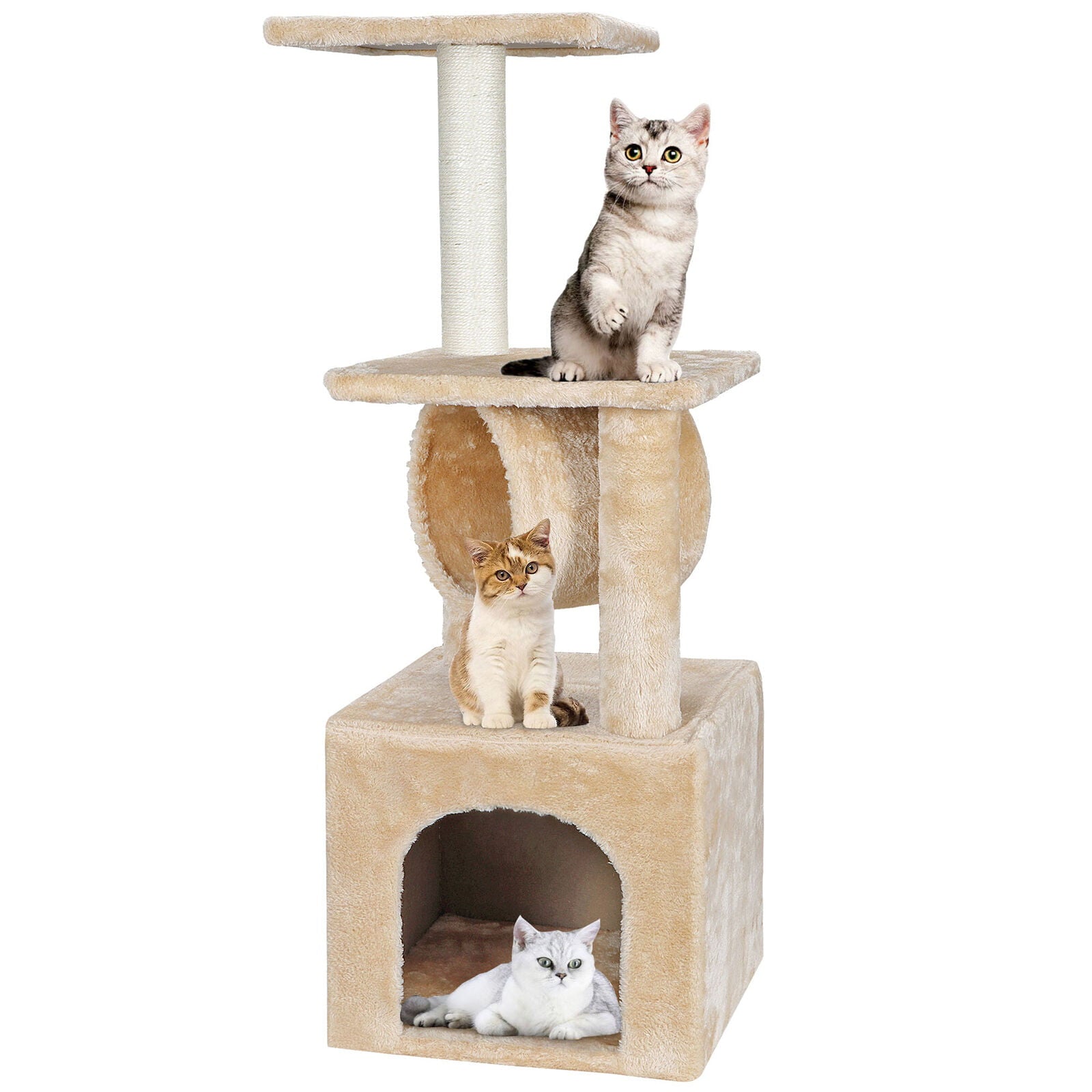 ZENY 36-in Cat Tree and Condo Scratching Post Tower， Beige