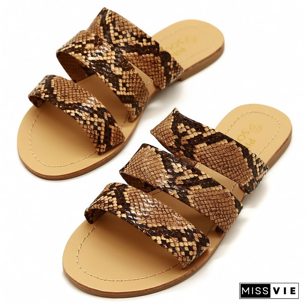 Women Beach Shoes Snake Totem Non-Slip Outdoor Slippers Sandals Fashion Flat Bottom Slippers