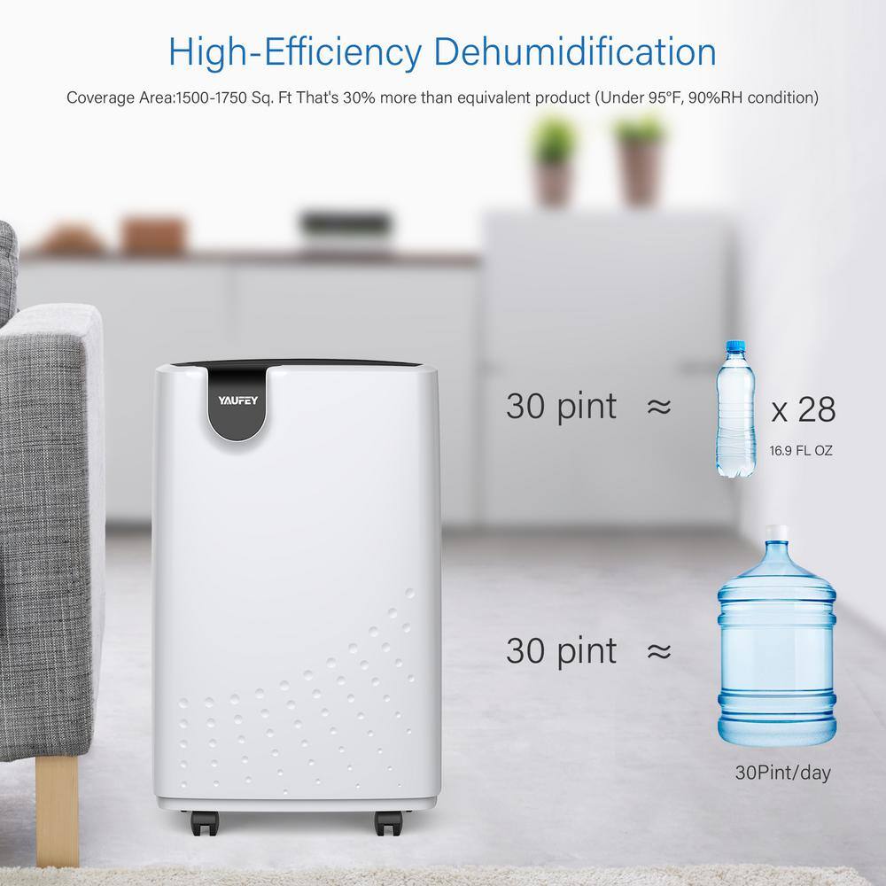 Yaufey 32.7-Pint Low Noise Home Dehumidifier for Indoor Use Recommended for up to 2500 sq. ft. With Water Tank White HDCX-PD161D-1