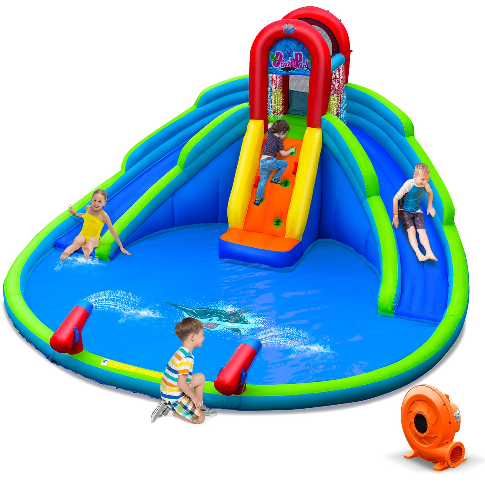 Inflatable Water Slide for Kids, Mighty Kids Inflatable Water Park w/Splash Pool