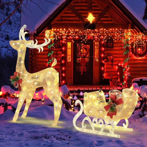 Costway 69342851 Christmas Reindeer Sleigh Decorat...