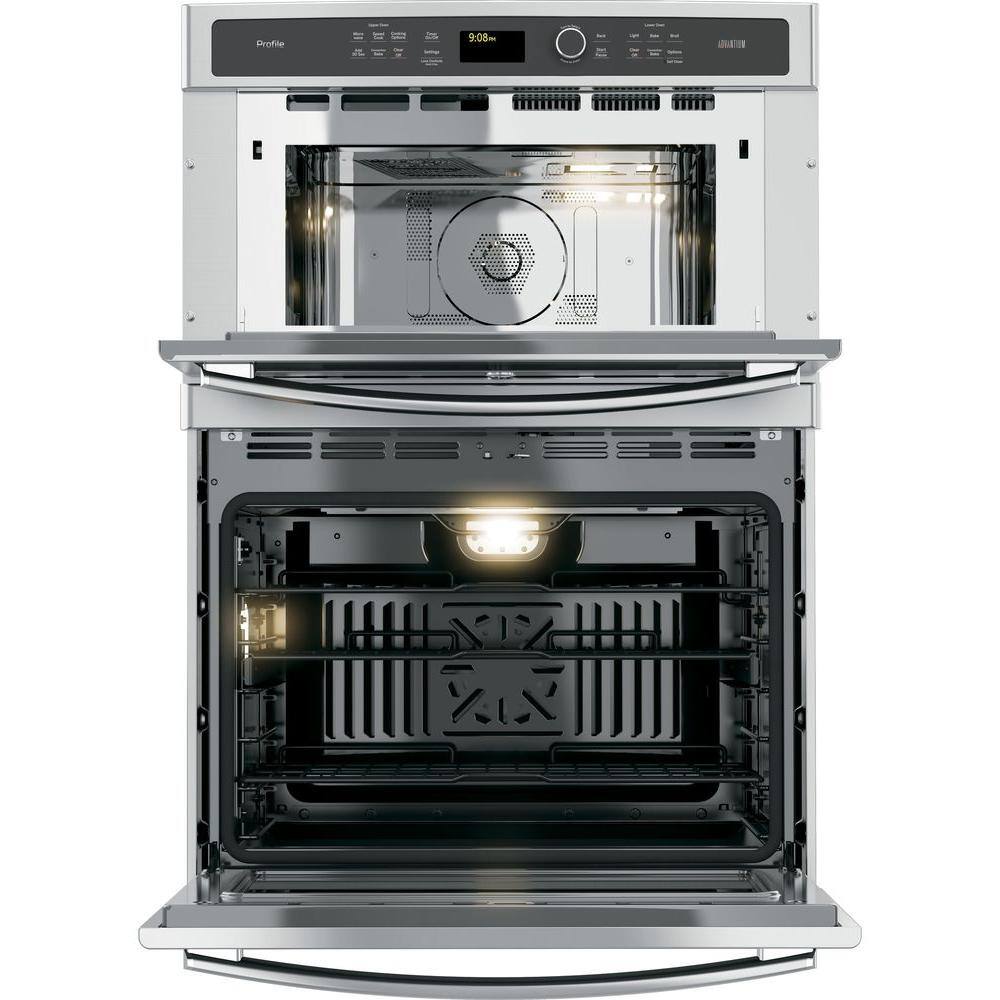 GE Profile Profile 30 in. Double Electric Convection Wall Oven with Built-In Advantium Microwave in Stainless Steel PT9800SHSS