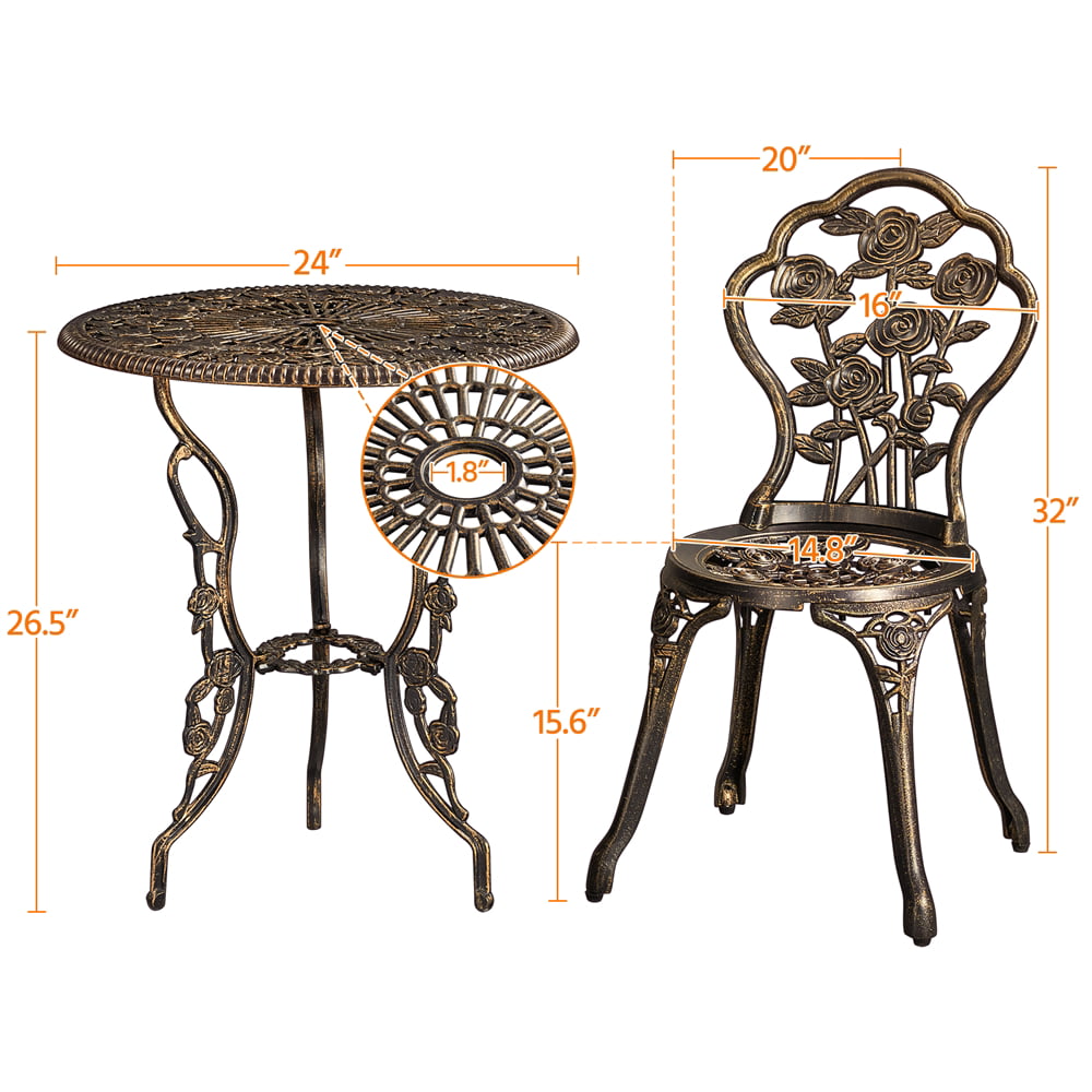 Yaheetech 3 Piece Patio Bistro Table Set with Umbrella Hole Outdoor Metal Furniture, Bronze