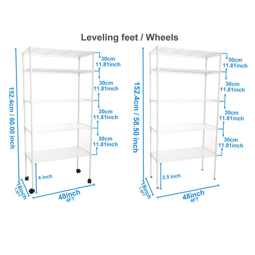 Tunearary OutdoorIndoor White Metal Plant Stand Shelves with Wheels (5-Tier) H1550ZP65925