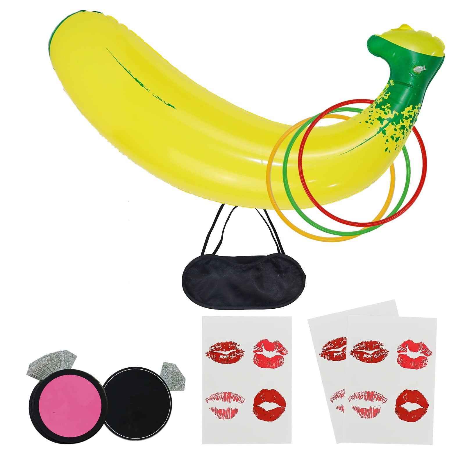 39 Pcs Bachelorette Party Favor Inflatable Banana Ring Toss Game Set with Novelty Stickers Eye Mask