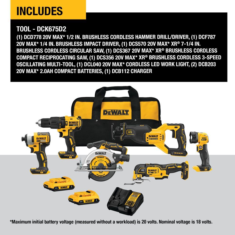 DW 20V MAX* Brushless Cordless 6-Tool Combo Kit DCK675D2 from DW