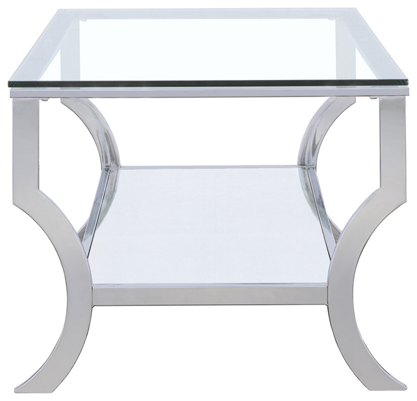 Saide Rectangular Coffee Table With Mirrored Shelf Chrome   Modern   Coffee Tables   by Modon  Houzz