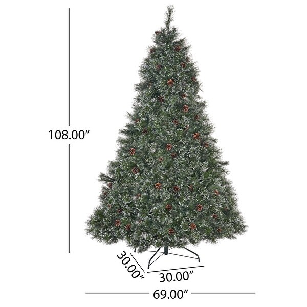 9ft Faux Cashmere Pine，Spruce PreLit/Unlit Artificial Christmas Tree with Snowy Branches Pinecones by Christopher Knight Home