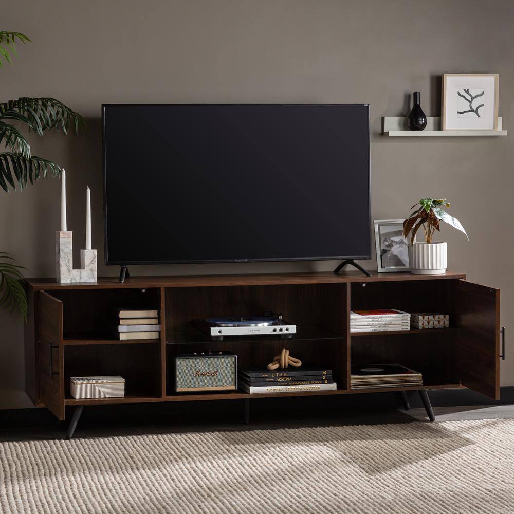 Walker Edison Furniture Company 70 in. Dark Walnut Composite TV Stand 75 in. with Doors HD70NORDW