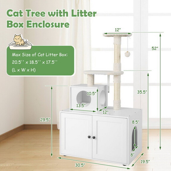 Costway Cat Tree with Litter Box Enclosure with Ca...