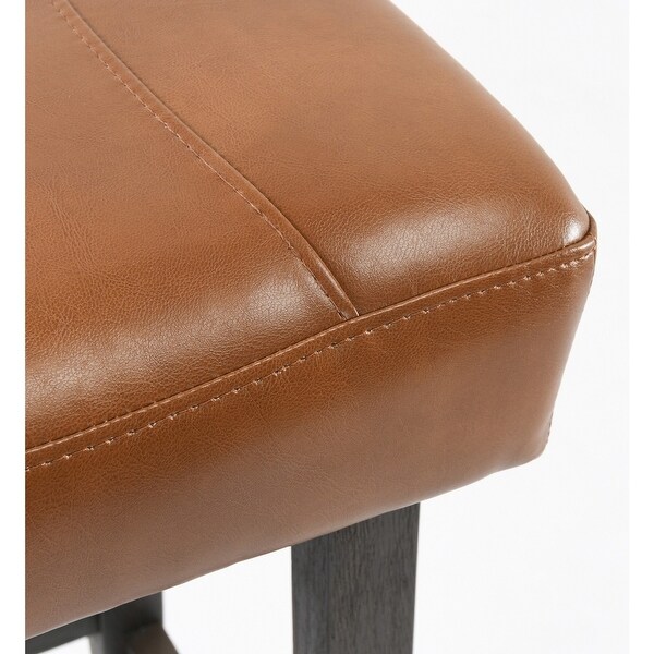 26 Inch Wooden Frame Leatherette Backless Counterstool， Brown