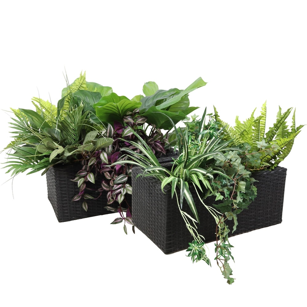 Sunnydaze 2 Section Rectangle Polyrattan Indoor Planters   Set of 2