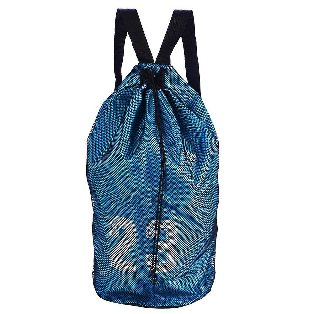 Basketball Football Soccer Training Exercising Mesh Backpack Shoulder Drawstring Bag (blue)