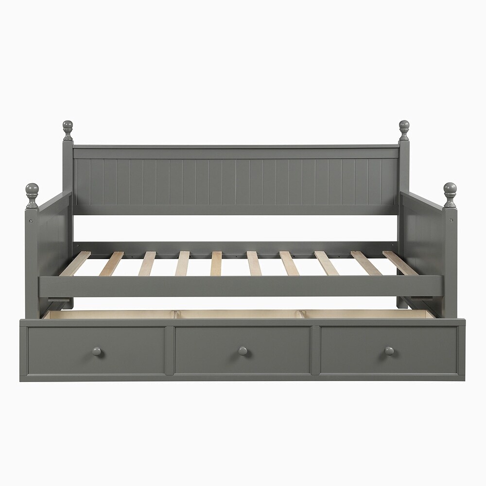 Twin Size Grey Wood Daybed with Drawers