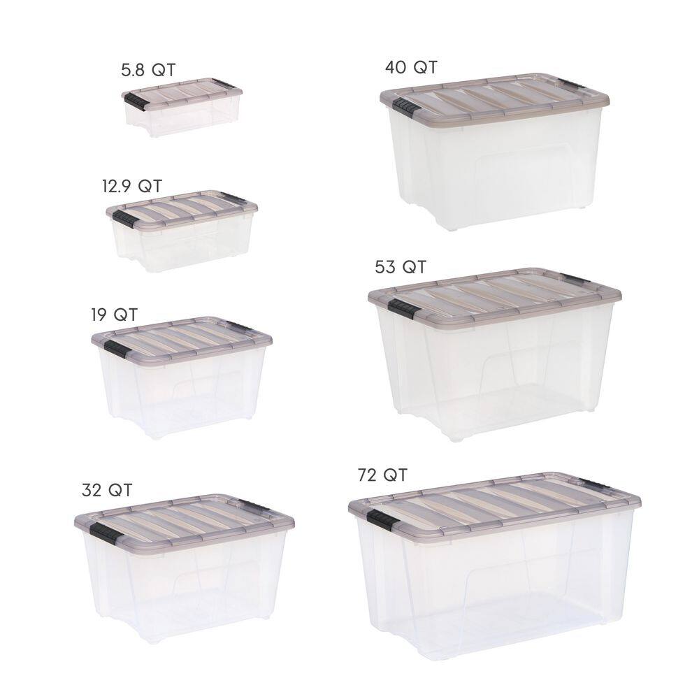 IRIS 32 qt. Stack  Pull Clear Plastic storage Box Lid Gray (Pack of 5) 500145