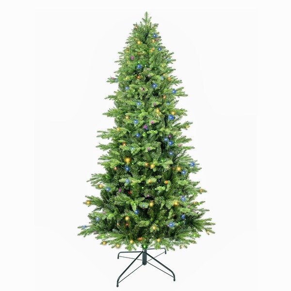 6.5ft/7.5ft Everett Balsam Artificial Christmas Tree，PreLit with BiColor LED Lights，1791/2286 Tips，Durable PE and PVC