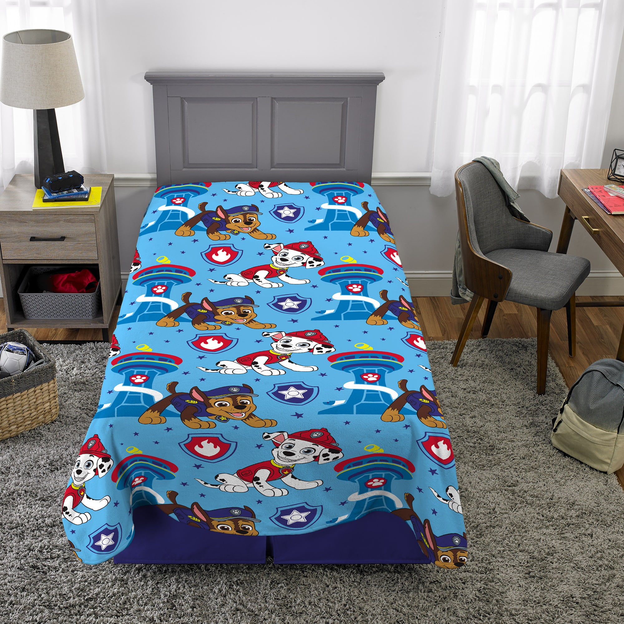 PAW Patrol Kids Blanket， Twin/Full， Plush with Sherpa Reverse， 60 x 90， Blue， Nickelodeon