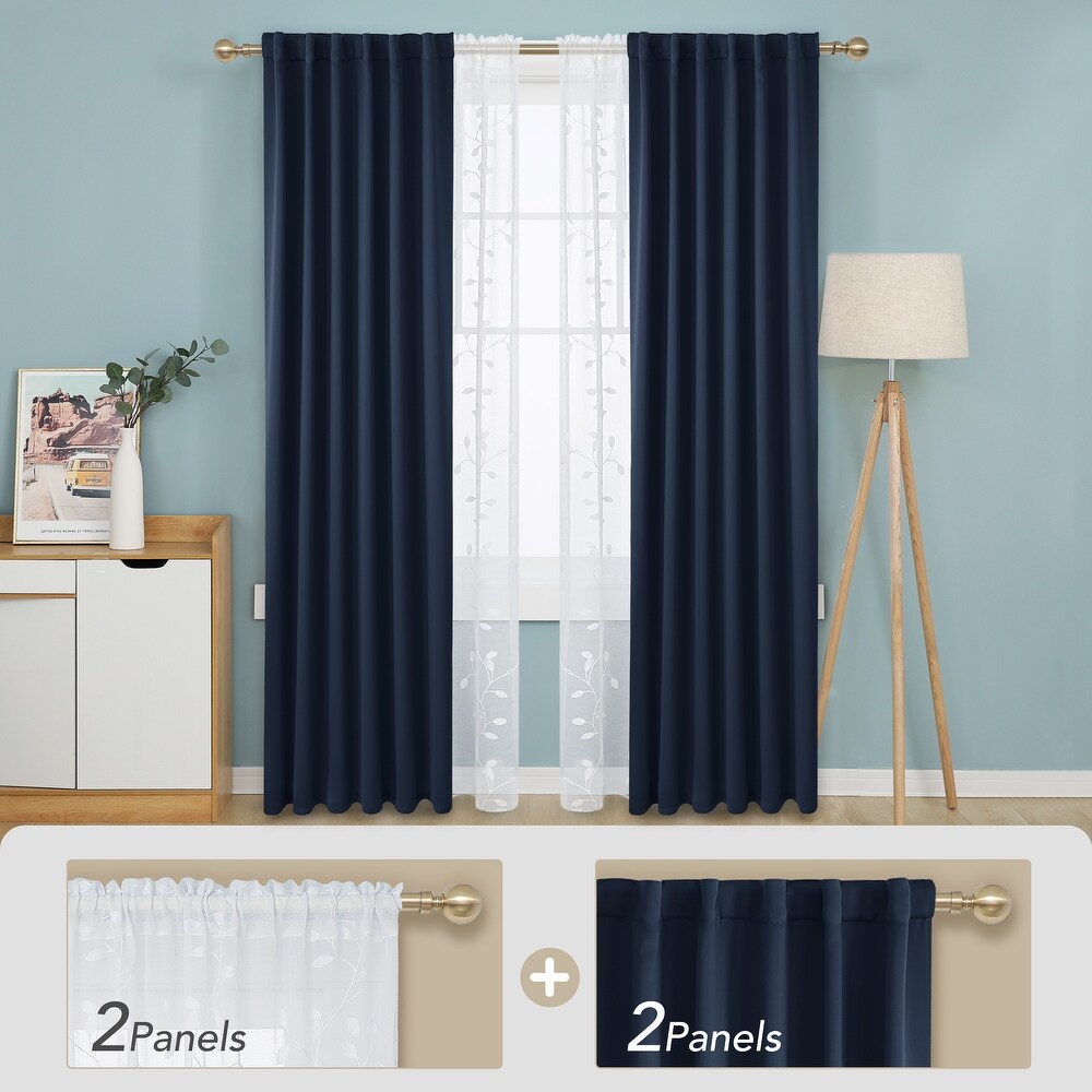 Deconovo Mix   Match Blackout and Sheer Embroidered 4 Piece Curtain Panel Set
