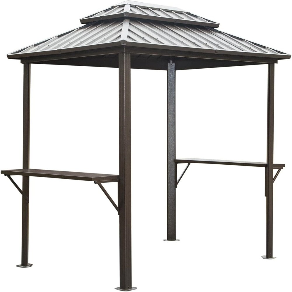 8'×6' Outdoor Metal Fram Aluminum BBQ Gazebo with Shelves Serving Tables