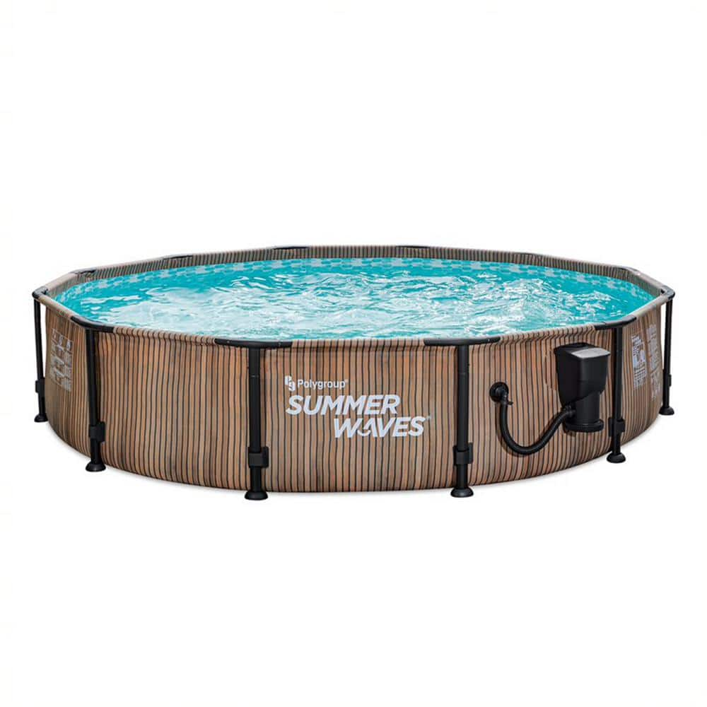 Summer Waves Natural Teak Elite 12 ft. x 30 in. Round Frame Above Ground Swimming Pool P4E01230A