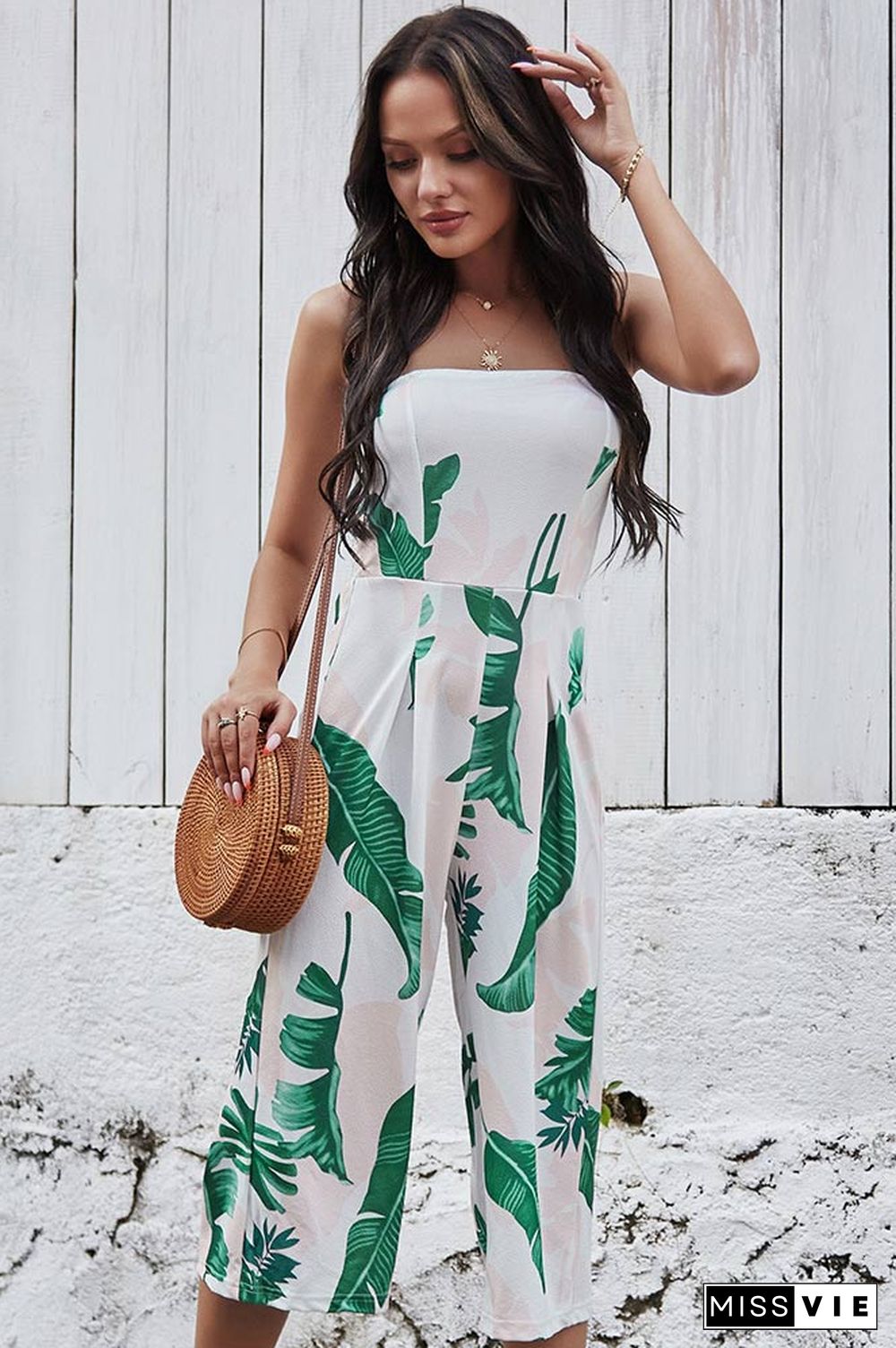 Simple Strapless Printed Jumpsuit