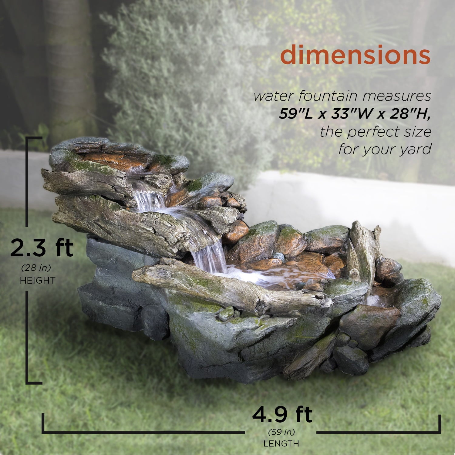 Alpine Corporation Outdoor 3-Tier Rainforest Rock Water Fountain with LED Lights