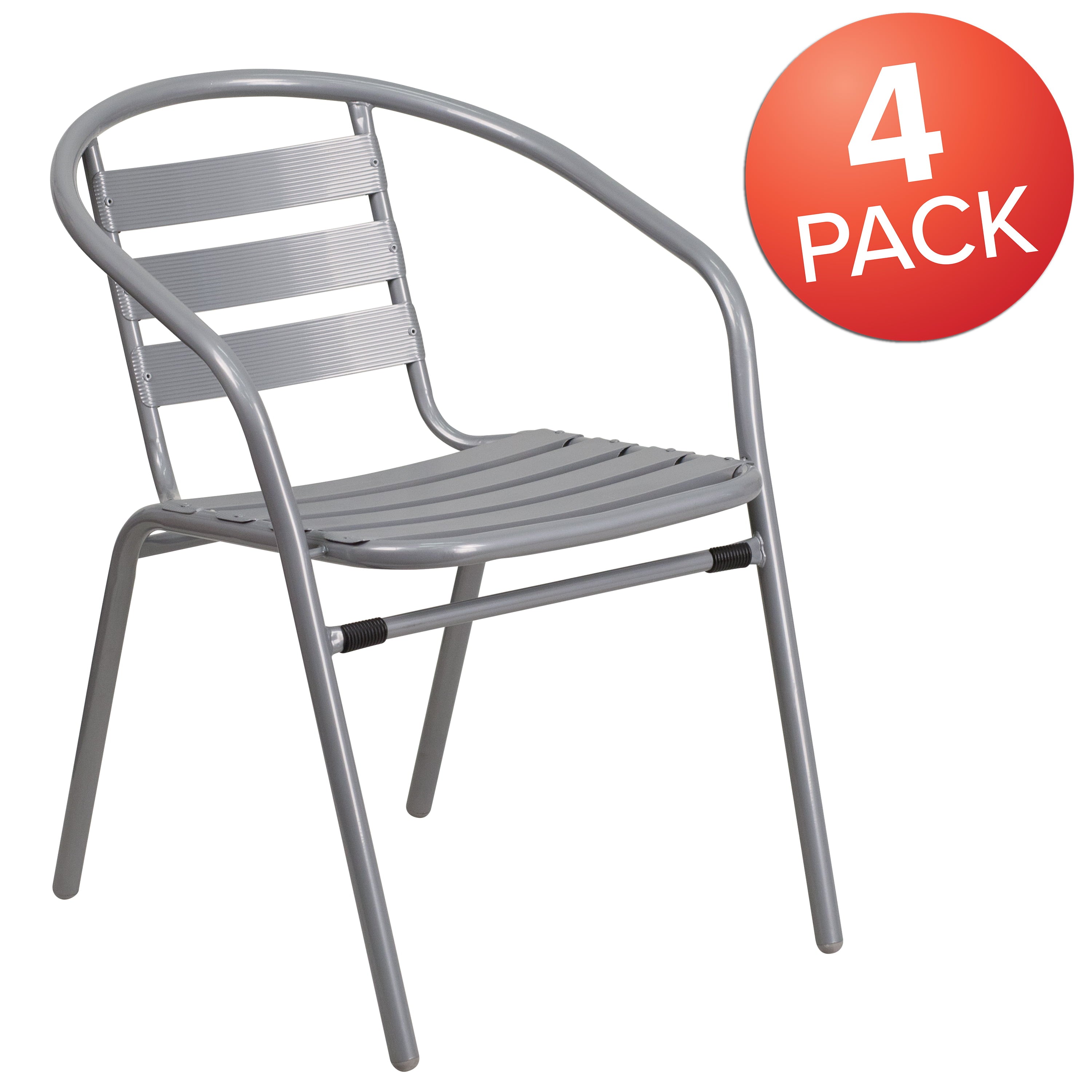 Flash Furniture 4 Pack Silver Metal Restaurant Stack Chair with Aluminum Slats