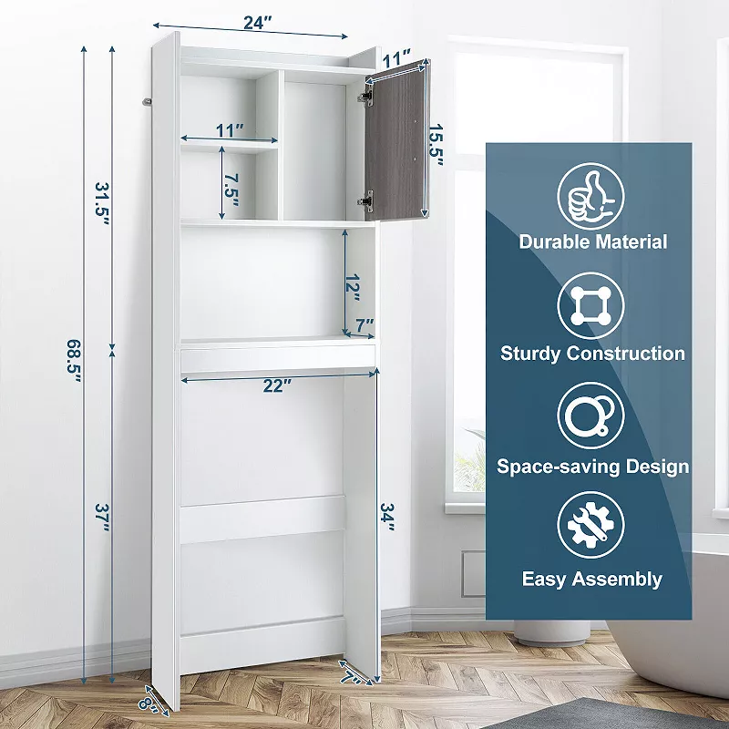 4-Tier Space-saving Toilet Sorage Cabinet with Open Shelves