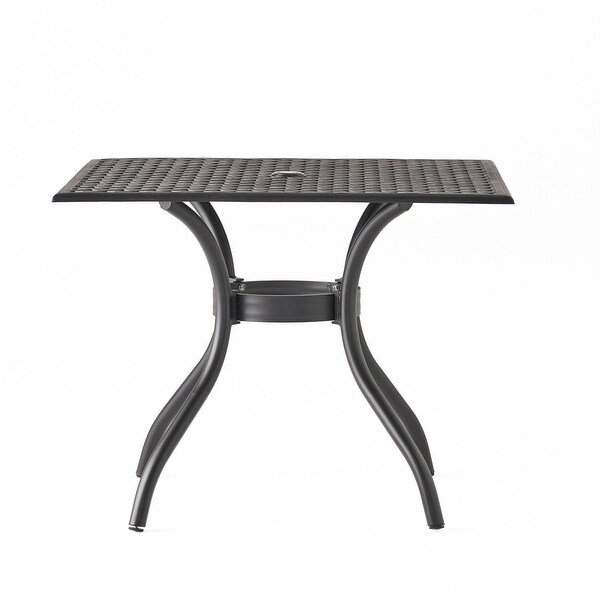 Cay Outdoor Dining Table，40 Inch Square Top，Black Lattice Metal Design