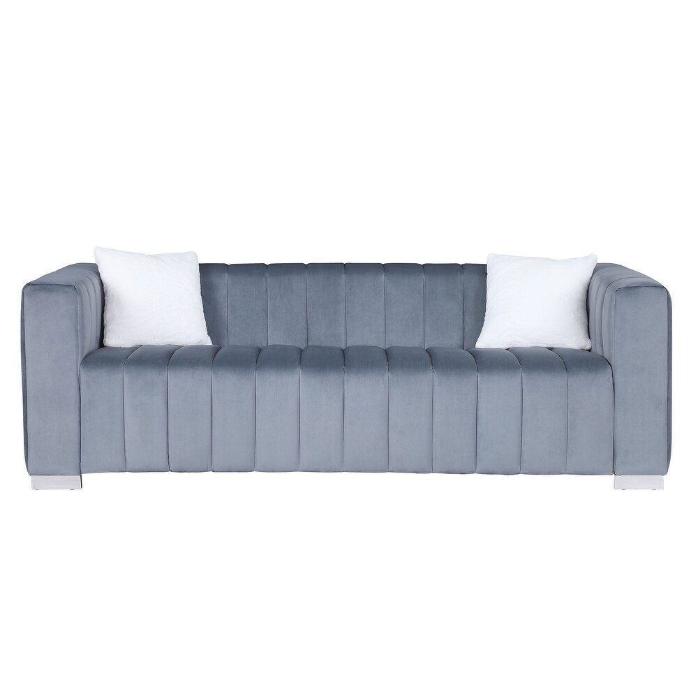 Chesterfield Velvet Sofa for Living Room Upholstered 3 Seater Tufted Couch with High Armrest and Metal Legs  Bedroom  Office