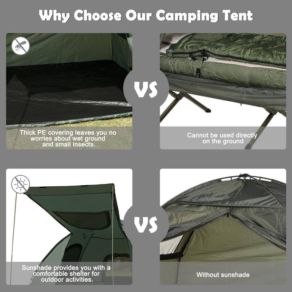 HONEY JOY 1-Person Metal Folding Camping Tent Cot Portable Pop-Up Tent with Sleeping Bag and Air Mattress for Outdoor TOPB005098