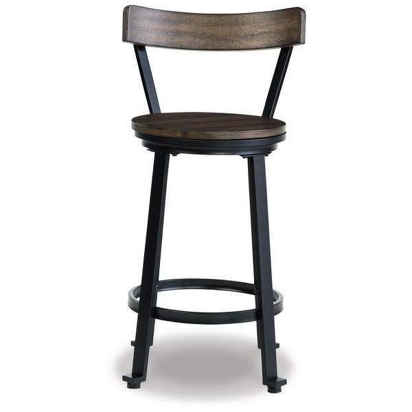 Xan 24 Inch Brown Swivel Counter Height Stool， Set of 2， Black Steel Frame