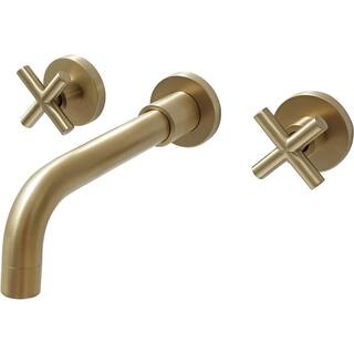 UPIKER Modern Double Handle Wall Mounted Bathroom Faucet with 3 Holes Brass Rough-in Valve in Brushed Gold UP2301SFG0001