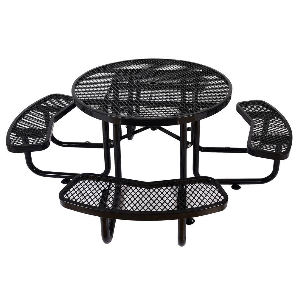 Cesicia 46 in. Round Outdoor Steel Picnic Table with Umbrella Pole in Black M23od526Mc09