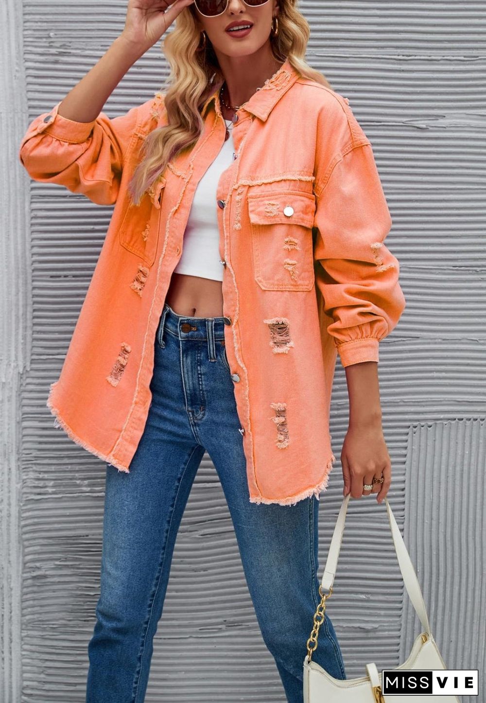 Solid Color Distressed Jacket