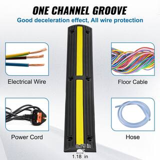 VEVOR 4PCS Floor Cable Protector Ramp 3.28 ft. 1 Channel Rubber Speed Bump 18000lbs. Load Wire Cover for Garage Garden Outdoor XXJSDDLBHQW4WQJKHV0