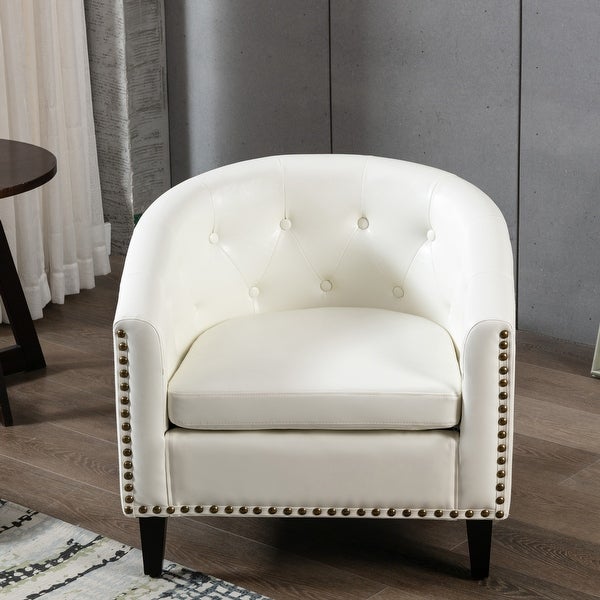 Comfortable Modern Design PU Leather Leisure Barrel Chair with Wood Legs and Nailheads