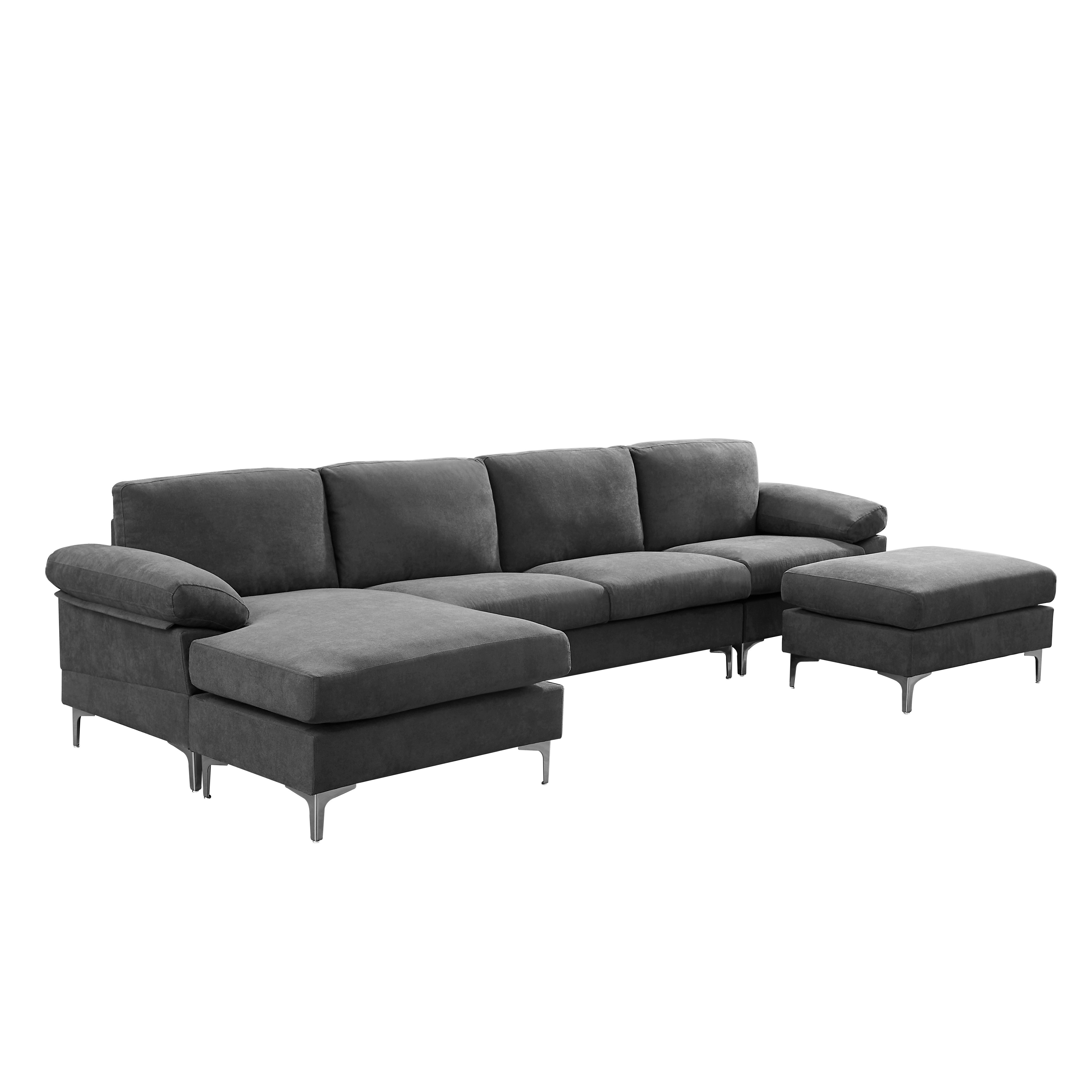 BSHTI 128.3”Convertible Fabric Symmetrical Sectional Sofa with Ottoman，6 Seater Couch for Living Room