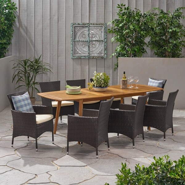 Algoma Wood and Wicker Outdoor 9piece Dining Set by Christopher Knight Home