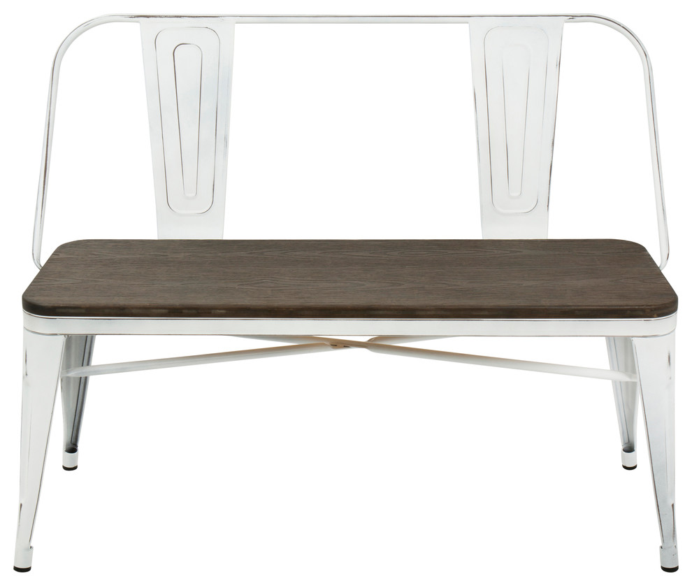 LumiSource Oregon Dining Bench  Vintage White Metal And Espresso Bamboo   Contemporary   Vanity Stools And Benches   by Uber Bazaar  Houzz