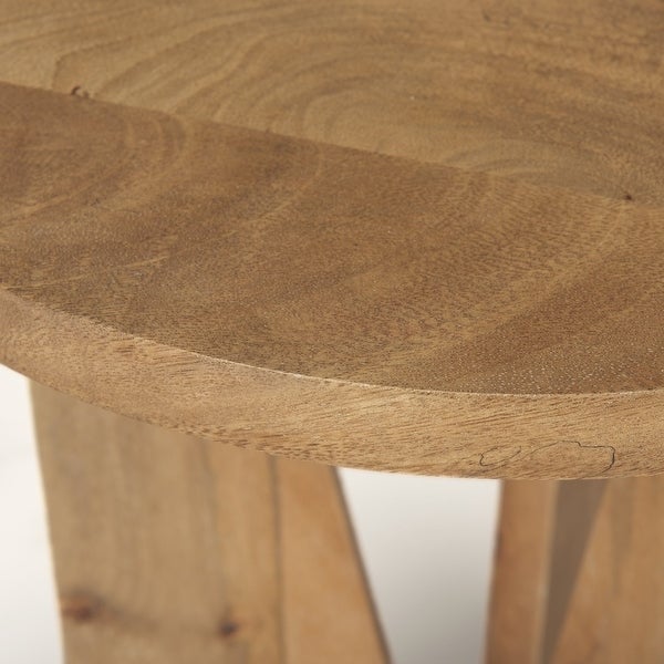 Mattius Light Brown Solid Wood Round Accent Table