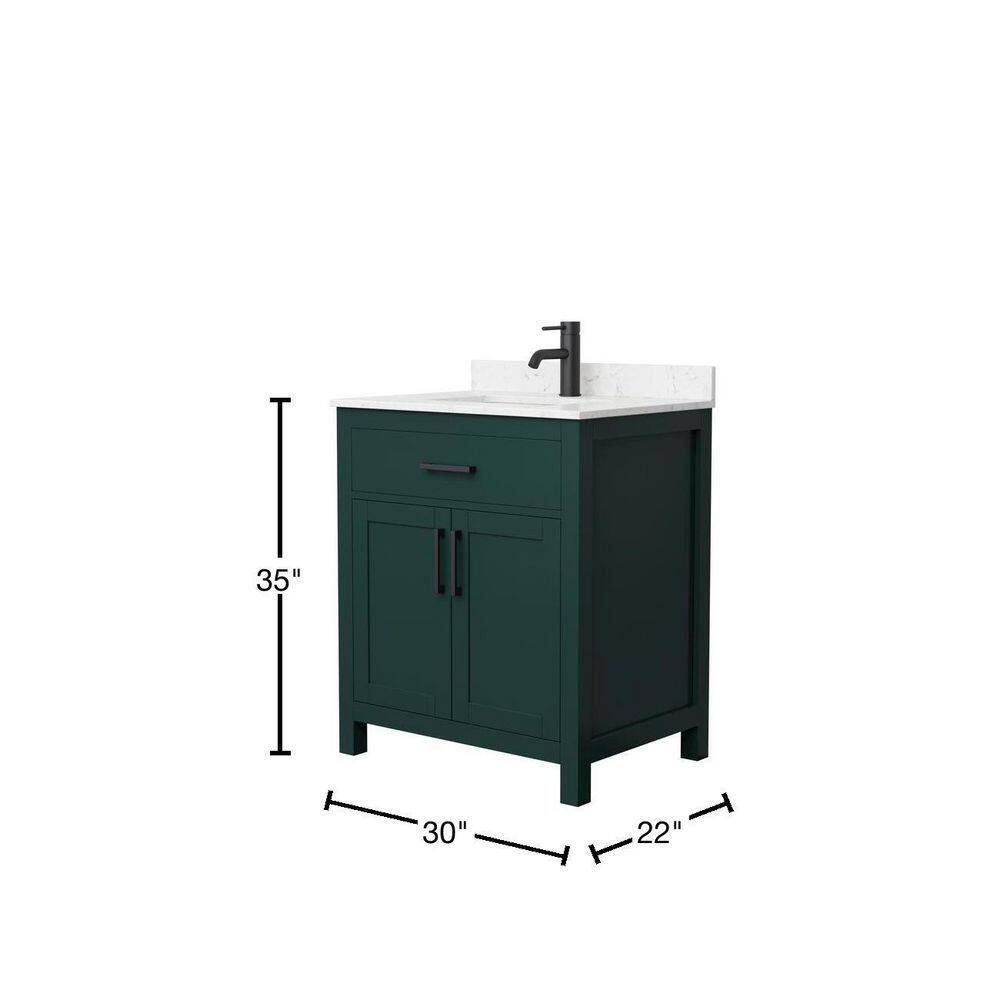 Wyndham Collection Beckett 30 in. W x 22 in. D x 35 in. H Single Sink Bathroom Vanity in Green with Carrara Cultured Marble Top WCG242430SGKCCUNSMXX