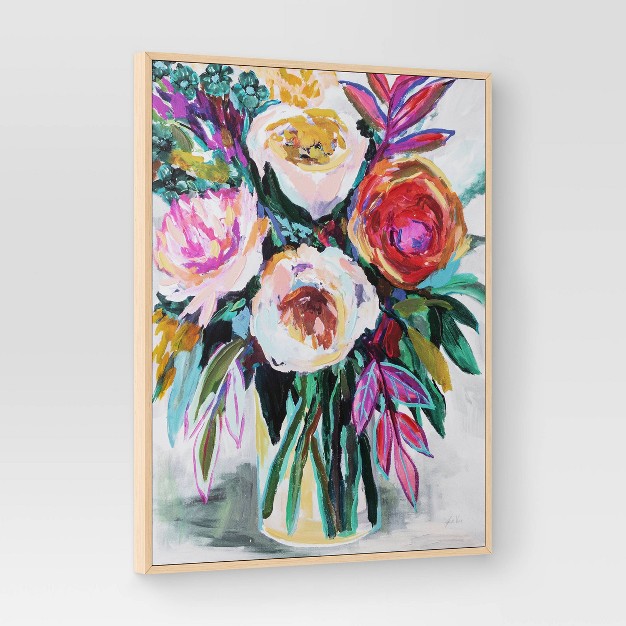 X Colorful Floral Framed Canvas Natural