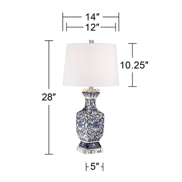 Asian Table Lamp Porcelain Blue Floral Jar White - 14