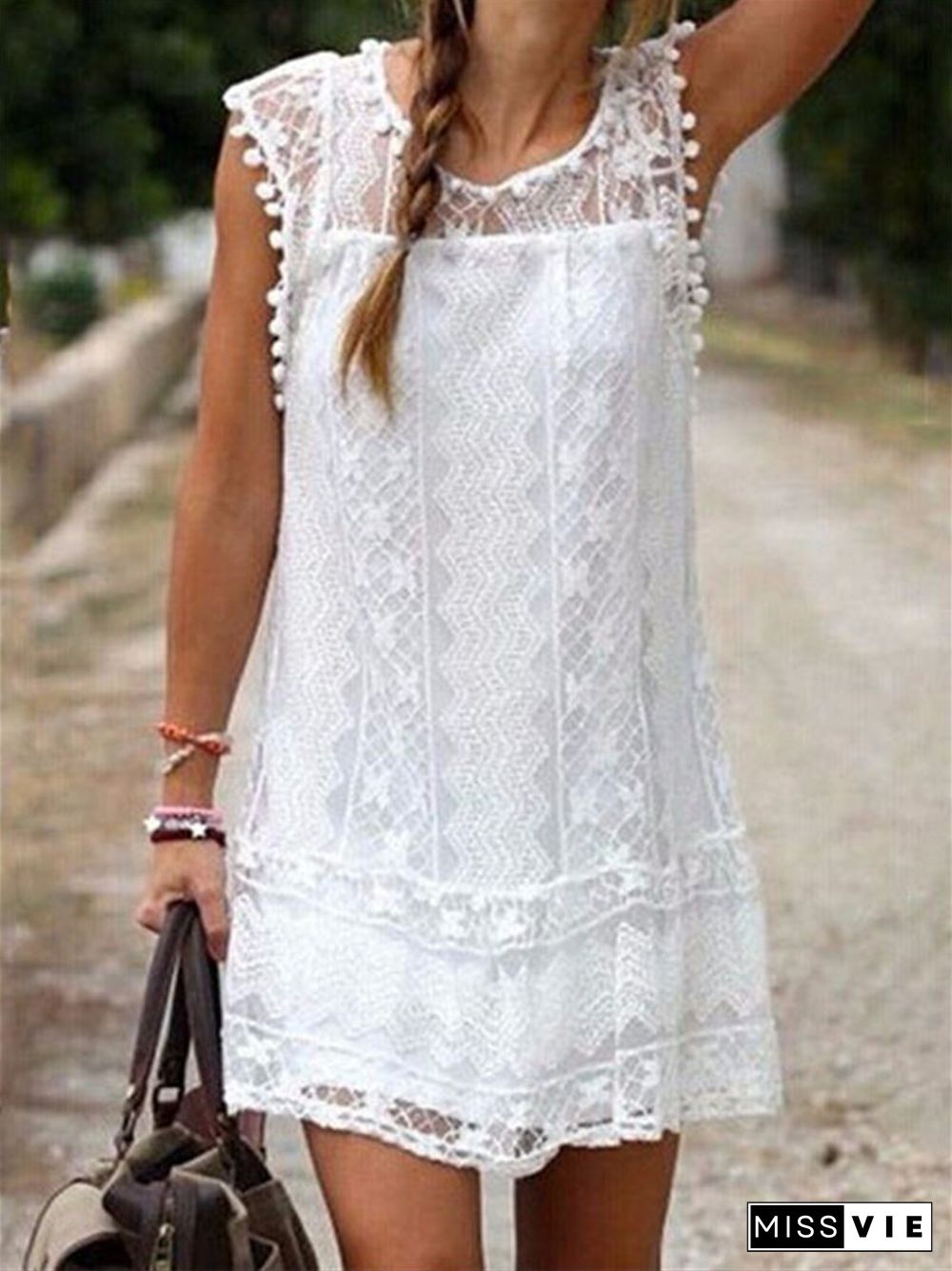 Women Sleeveless Three Colors Lace Summer Dress