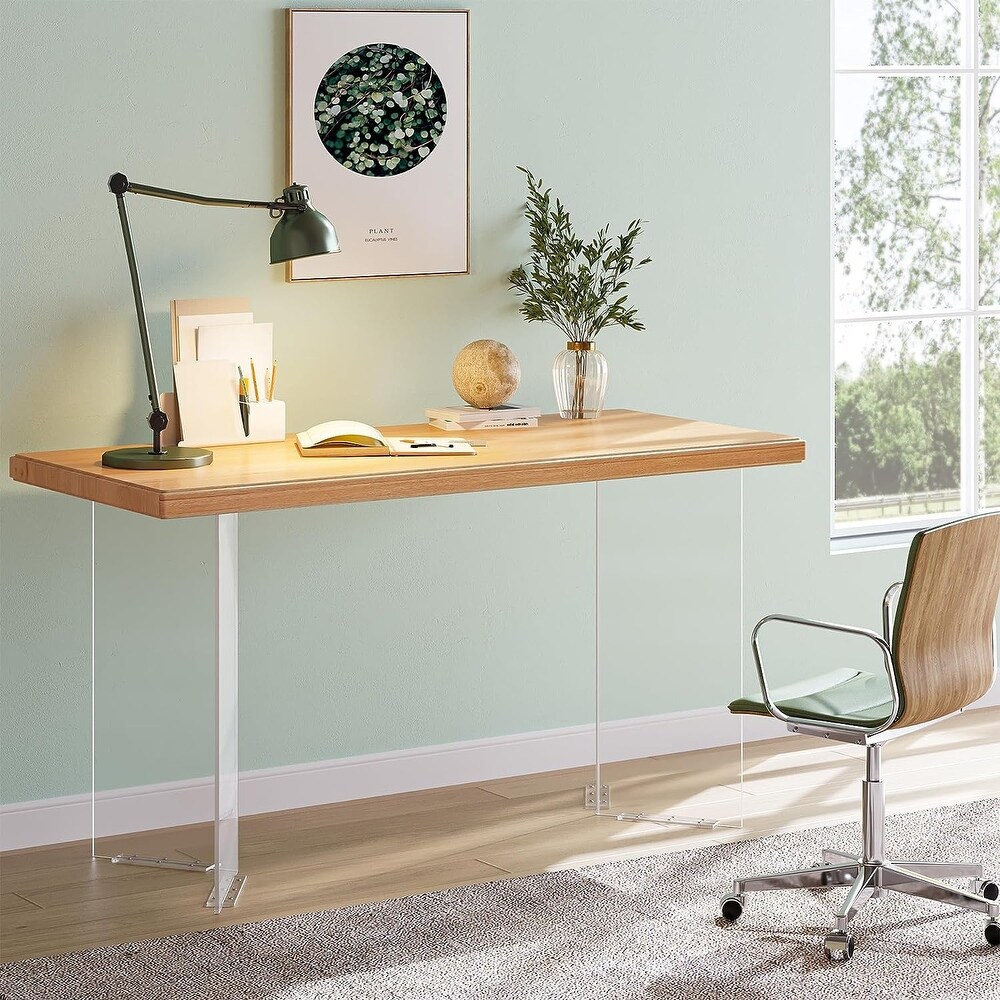 Home Office Desk with Acrylic Legs  Computer Desk Writing Table  Wood