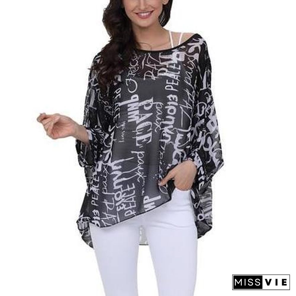 6XL Plus Size Women Batwing Sleeve Casual Chiffon Tops Blouses